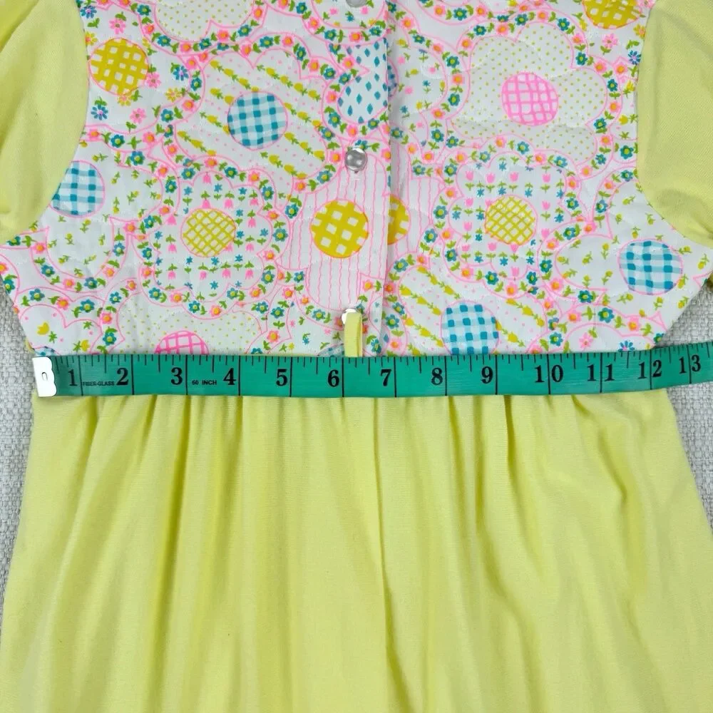 VTG Her Majesty Pajama Nightgown Girls 8 Flannel Lace Trim Yellow Quilted USA